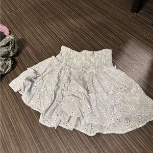 Olivaceous Light Blue Floral Eyelet Mini Skirt